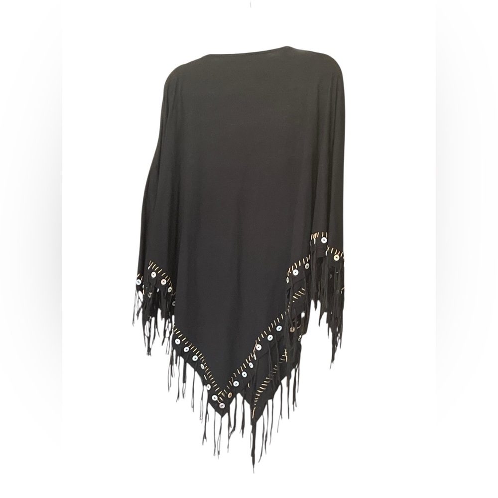 Double D Ranch Black Poncho with Floral Embroidery - Picture 3 of 3